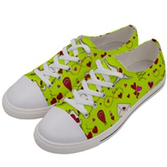 Valentin s Day Love Hearts Pattern Red Pink Green Women s Low Top Canvas Sneakers by EDDArt