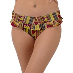 Traditional Africa Border Wallpaper Pattern Colored 4 Frill Bikini Bottom by EDDArt
