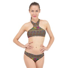 Traditional Africa Border Wallpaper Pattern Colored High Neck Bikini Set by EDDArt