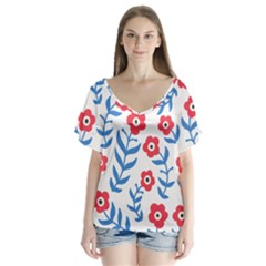 Motif V-neck Flutter Sleeve Top by Sobalvarro