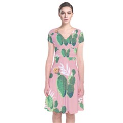 Vintage Plant Seamless Pattern Vectors 06 Short Sleeve Front Wrap Dress by Sobalvarro