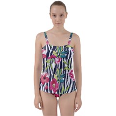 Seamless Flower Patterns Vector 01 Twist Front Tankini Set by Sobalvarro