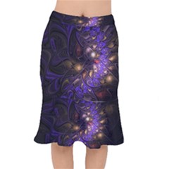 Fractal Purple Abstract Detail Short Mermaid Skirt by Pakrebo