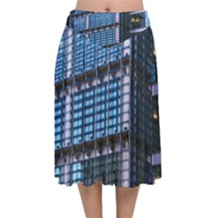 Abstract Architecture Background Velvet Flared Midi Skirt by Pakrebo
