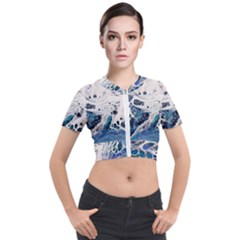 Paint Acrylic Paint Art Colorful Short Sleeve Cropped Jacket by Pakrebo