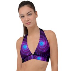 Fractal Spiral Space Galaxy Halter Plunge Bikini Top by Pakrebo