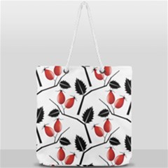Rose Hip Pattern Branches Autumn Full Print Rope Handle Tote (large) by Pakrebo