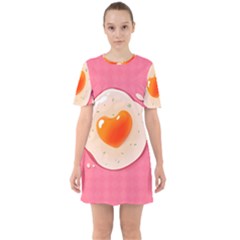 Omelette Heart Pink Valentine Sixties Short Sleeve Mini Dress by Bajindul