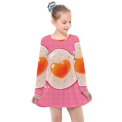 Omelette Heart Pink Valentine Kids  Long Sleeve Dress by Bajindul