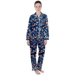 Midnight Florals Satin Long Sleeve Pyjamas Set by VeataAtticus