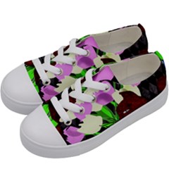 The Cat And The Tulips Kids  Low Top Canvas Sneakers by bloomingvinedesign