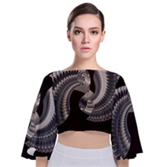 Ornament Spiral Rotated Tie Back Butterfly Sleeve Chiffon Top by Bajindul