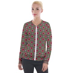 Decorative Flower Velour Zip Up Jacket by Bajindul