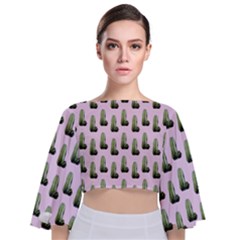 Cactus Pink Pattern Tie Back Butterfly Sleeve Chiffon Top by snowwhitegirl