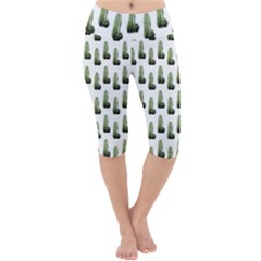 Cactus White Pattern Lightweight Velour Cropped Yoga Leggings by snowwhitegirl