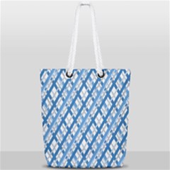Geometric Overlay Blue Full Print Rope Handle Tote (small) by Bajindul