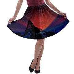 Matterhorn Switzerland Fantasy Aurora A-line Skater Skirt by Pakrebo