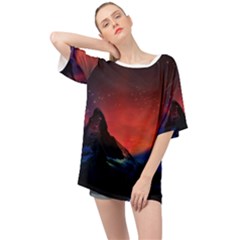 Matterhorn Switzerland Fantasy Aurora Oversized Chiffon Top by Pakrebo