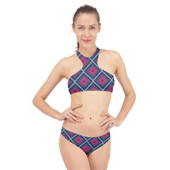Purple Textile And Fabric Pattern High Neck Bikini Set by Pakrebo