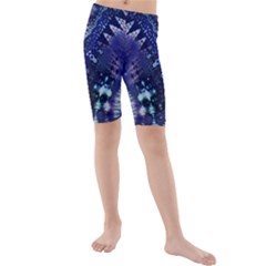 Blue Fractal Lace Tie Dye Kids  Mid Length Swim Shorts by KirstenStar