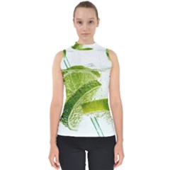Lime Club Soda Drink Cocktail Mock Neck Shell Top by Pakrebo