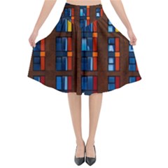 Architecture Color Colour Windows Flared Midi Skirt by Pakrebo