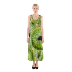 Sliced Kiwi Fruits Green Sleeveless Maxi Dress by Pakrebo
