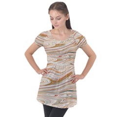 Brown And Yellow Abstract Painting Puff Sleeve Tunic Top by Pakrebo