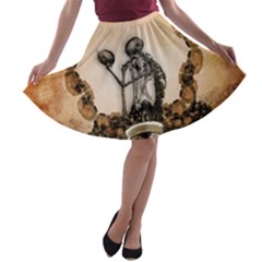 Awesome Skeleton With Skulls A-line Skater Skirt by FantasyWorld7