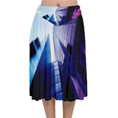 Abstract Architectural Design Architecture Building Velvet Flared Midi Skirt by Pakrebo