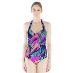 Tropical Leaves Resize 2000x2000 Same A3580b Halter Swimsuit by Sobalvarro