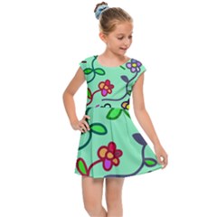 Flowers Floral Plants Kids  Cap Sleeve Dress by Bajindul