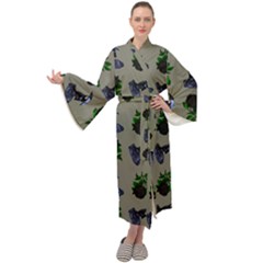 Gothic Girl Rose Grey Pattern Maxi Tie Front Velour Kimono by snowwhitegirl