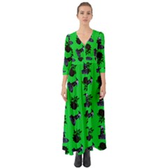 Gothic Girl Rose Green Pattern Button Up Boho Maxi Dress by snowwhitegirl