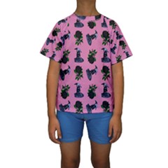 Gothic Girl Rose Light Pink Pattern Kids  Short Sleeve Swimwear by snowwhitegirl