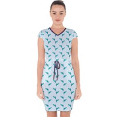 Blue Parrot Pattern Yellow Plaid Flannel Capsleeve Drawstring Dress  by snowwhitegirl