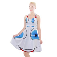 Smiley Face Laugh Comic Funny Halter Party Swing Dress  by Sudhe