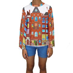Town Buildings Old Brick Building Kids  Long Sleeve Swimwear by Sudhe