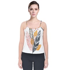 Feather Feathers Velvet Spaghetti Strap Top by Sudhe