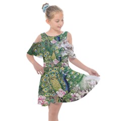 Peafowl Peacock Feather Beautiful Kids  Shoulder Cutout Chiffon Dress by Sudhe