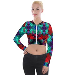 Abstract Art Background Design Long Sleeve Cropped Velvet Jacket by Wegoenart