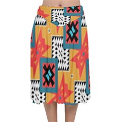 Shapes On A Brown Background Pattern            Velvet Flared Midi Skirt by LalyLauraFLM