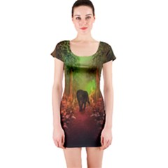 The Lonely Wolf In The Night Short Sleeve Bodycon Dress by FantasyWorld7