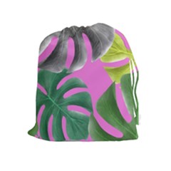 Tropical Greens Leaves Design Drawstring Pouch (xl) by Simbadda