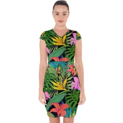 Tropical Leaves                  Capsleeve Drawstring Dress by LalyLauraFLM