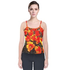 Orange Tulips At The Commons Velvet Spaghetti Strap Top by Riverwoman