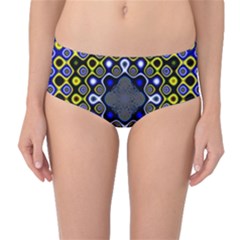 Digital Art Background Yellow Blue Mid-waist Bikini Bottoms by Sudhe