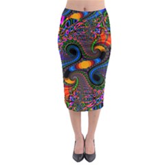Abstract Fractal Artwork Colorful Midi Pencil Skirt by Sudhe