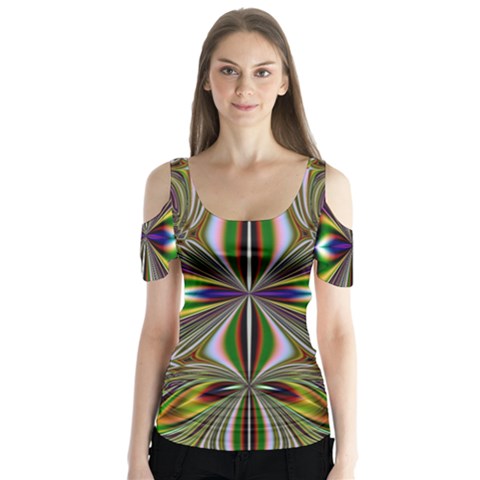 Abstract Art Fractal Pattern Butterfly Sleeve Cutout Tee  by Sudhe