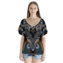 Fractal Art Artwork Design  Art V-neck Flutter Sleeve Top by Pakrebo